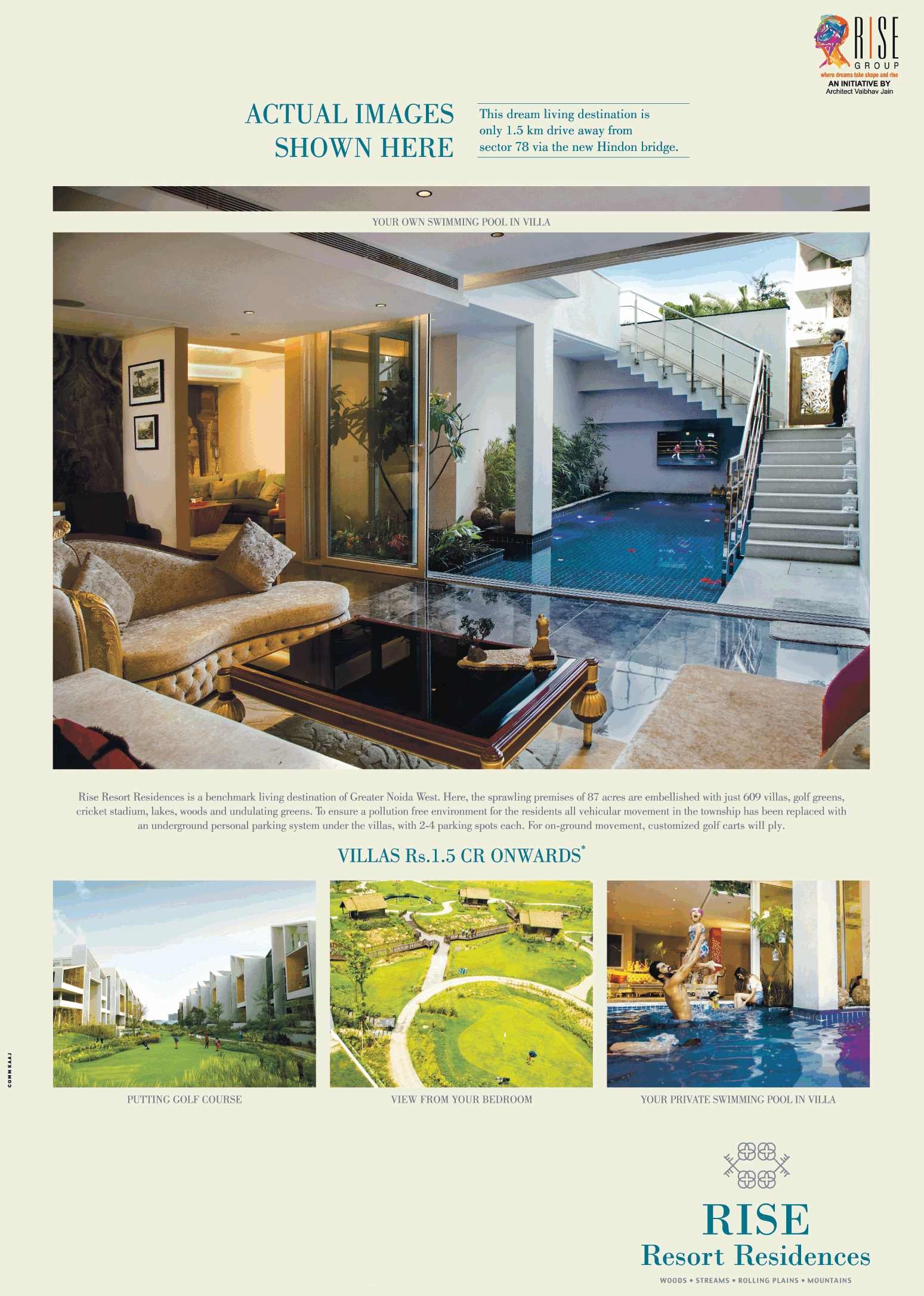 Introducing luxury villas at Rs. 1.5 Cr. at Rise Resort Residences in Greater Noida